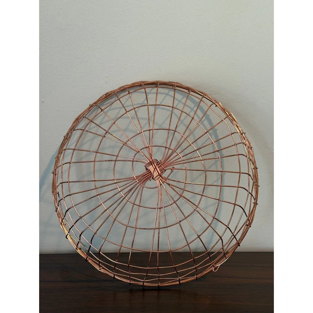 Handmade Round Copper Wire Basket Minimalist Metal Bowl Decorative Storage 11.75
